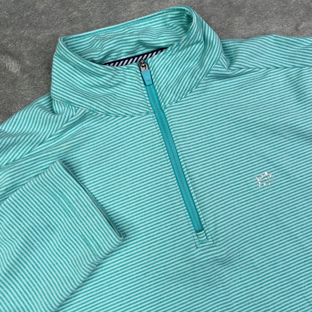 Southern Tide Quarter Zip Pullover Womens Large Teal Striped Stretch Performance